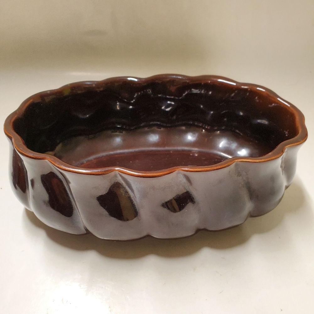 Vintage Maurice of California Oval Brown Glaze Swirl Bowl Planter 1931 Cottage‎